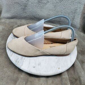 Toms Shoes Womens 7.5 Jutti Neat Tan Beige Suede Ballet Flats Slip-On
